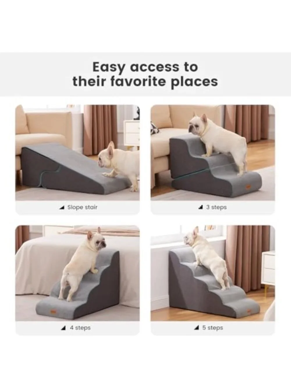 Transformable 3-Step Dog Stairs & Ramp for Small Dogs, Non-Slip Waterproof Cover